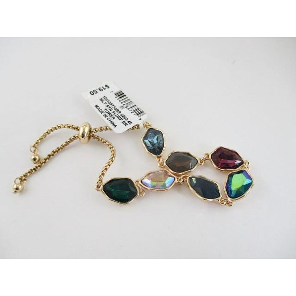 Goldtone with Smokey and Pearescent Gems, Bolo Slide Style Bracelet
